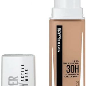Maybelline New York, Base de maquillaje Superstay Active Wear 30H, Waterproof, Textura ligera, Tono 21 Nude Beige, 30 ml